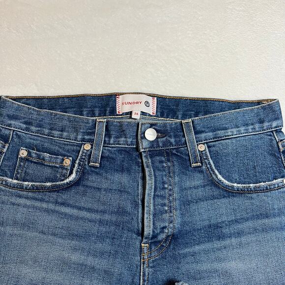 Sundry Mid Rise LO/VE Exposed Pocket Denim Shorts Size 26 Festival Vacation - Picture 3 of 13
